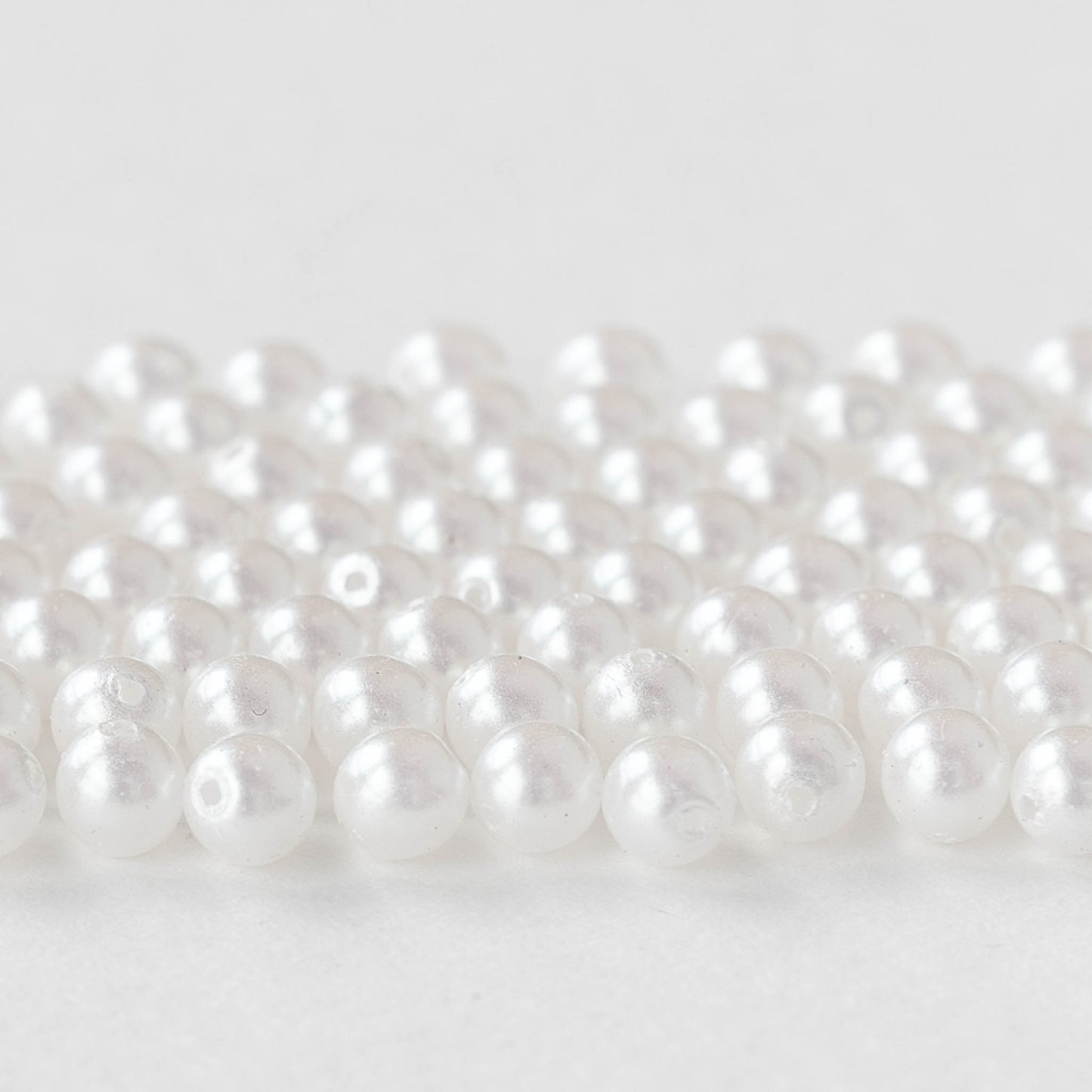 4mm Round Glass Beads - White Pearl - 100 Beads