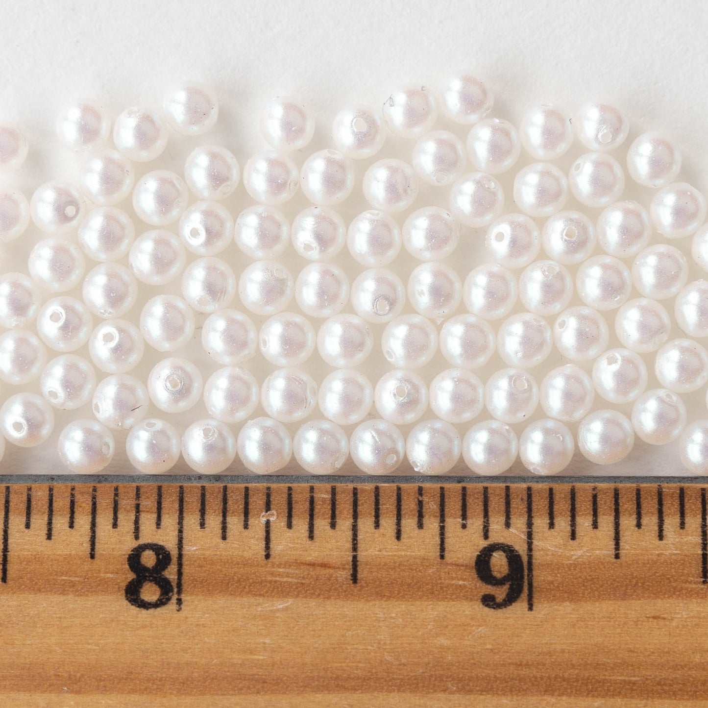 4mm Round Glass Beads - White Pearl - 100 Beads