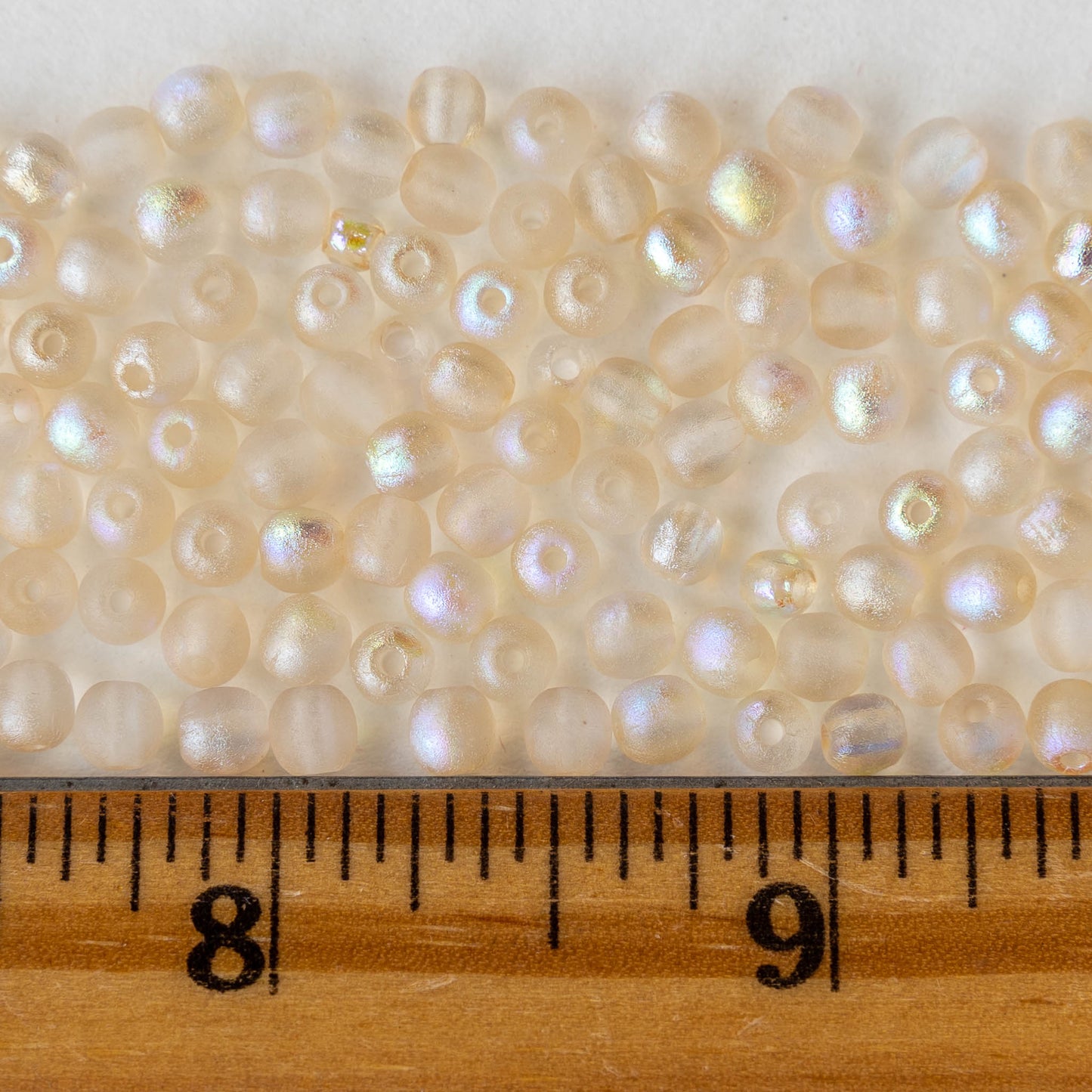 4mm Round Glass Beads - Frosted and Etched Champagne AB - 100 Beads