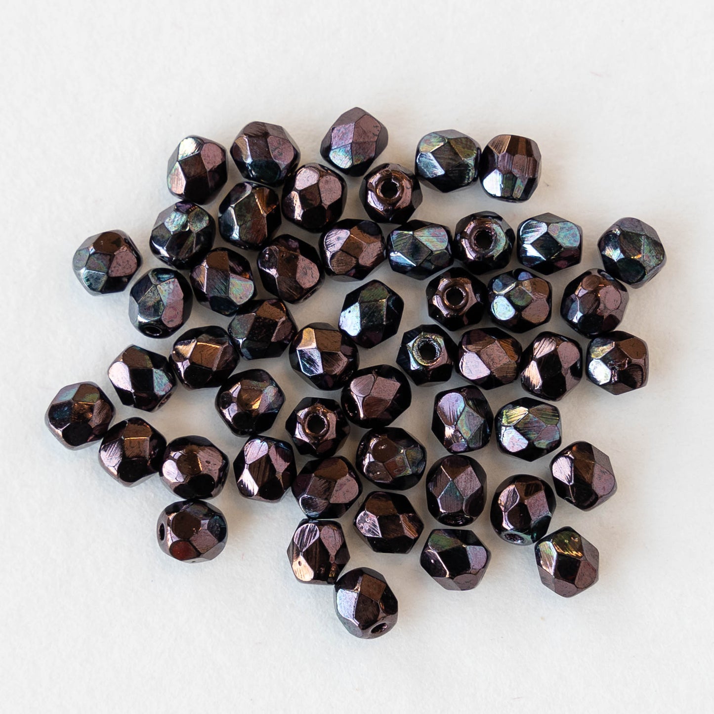 4mm Round Beads Firepolished - Metallic Amethyst Purple Luster - 50 Beads