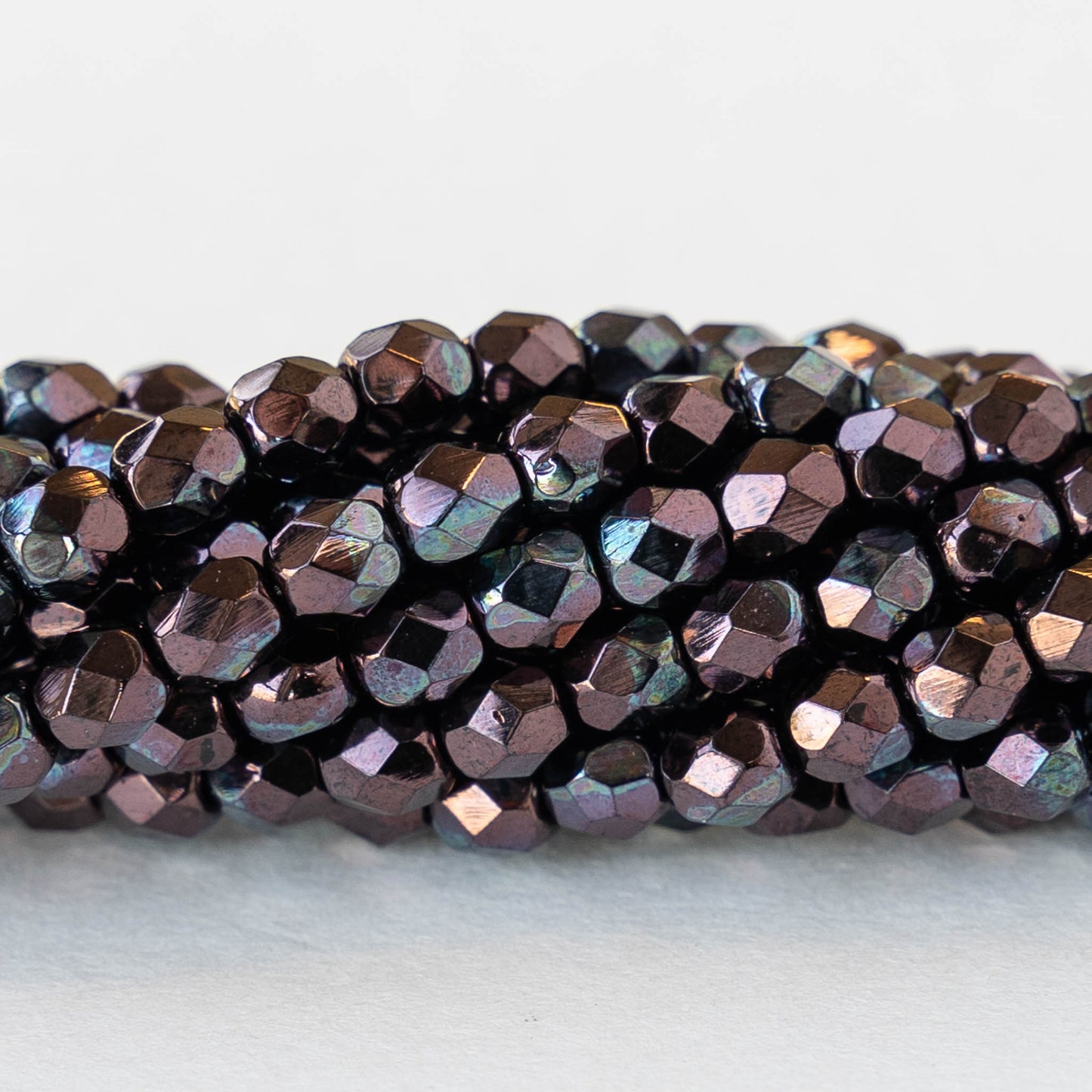 4mm Round Beads Firepolished - Metallic Amethyst Purple Luster - 50 Beads