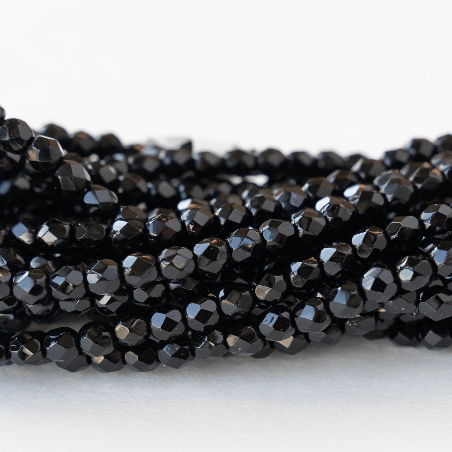 4mm Round Beads Firepolished - Black - 120 Beads