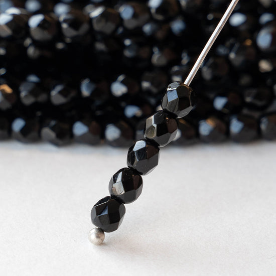 4mm Round Beads Firepolished - Black - 120 Beads