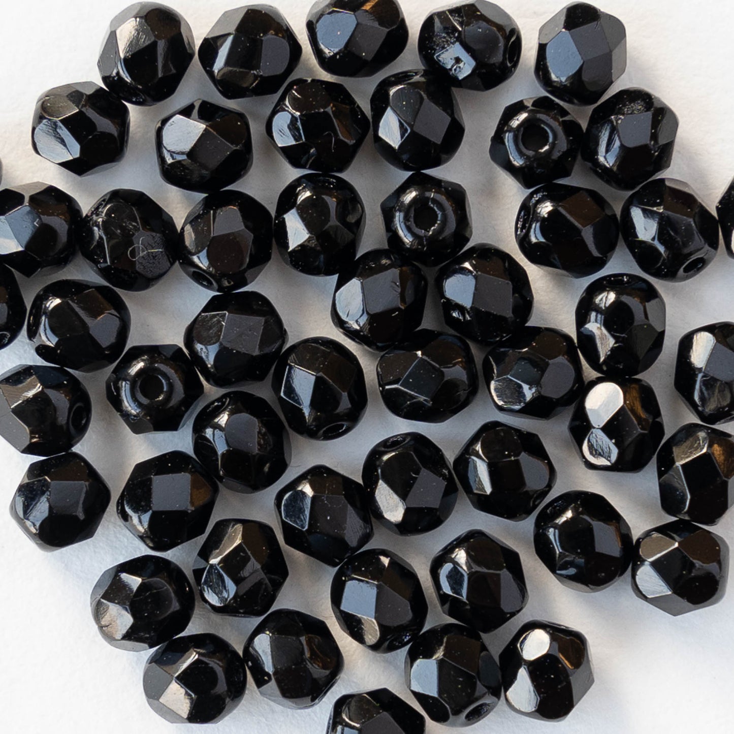 4mm Round Beads Firepolished - Black - 120 Beads