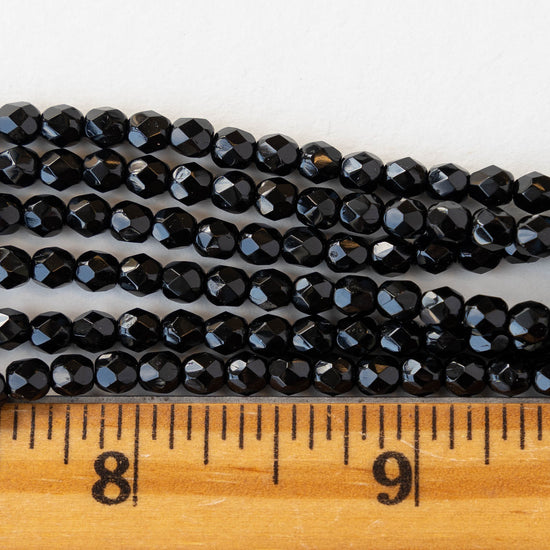 4mm Round Beads Firepolished - Black - 120 Beads