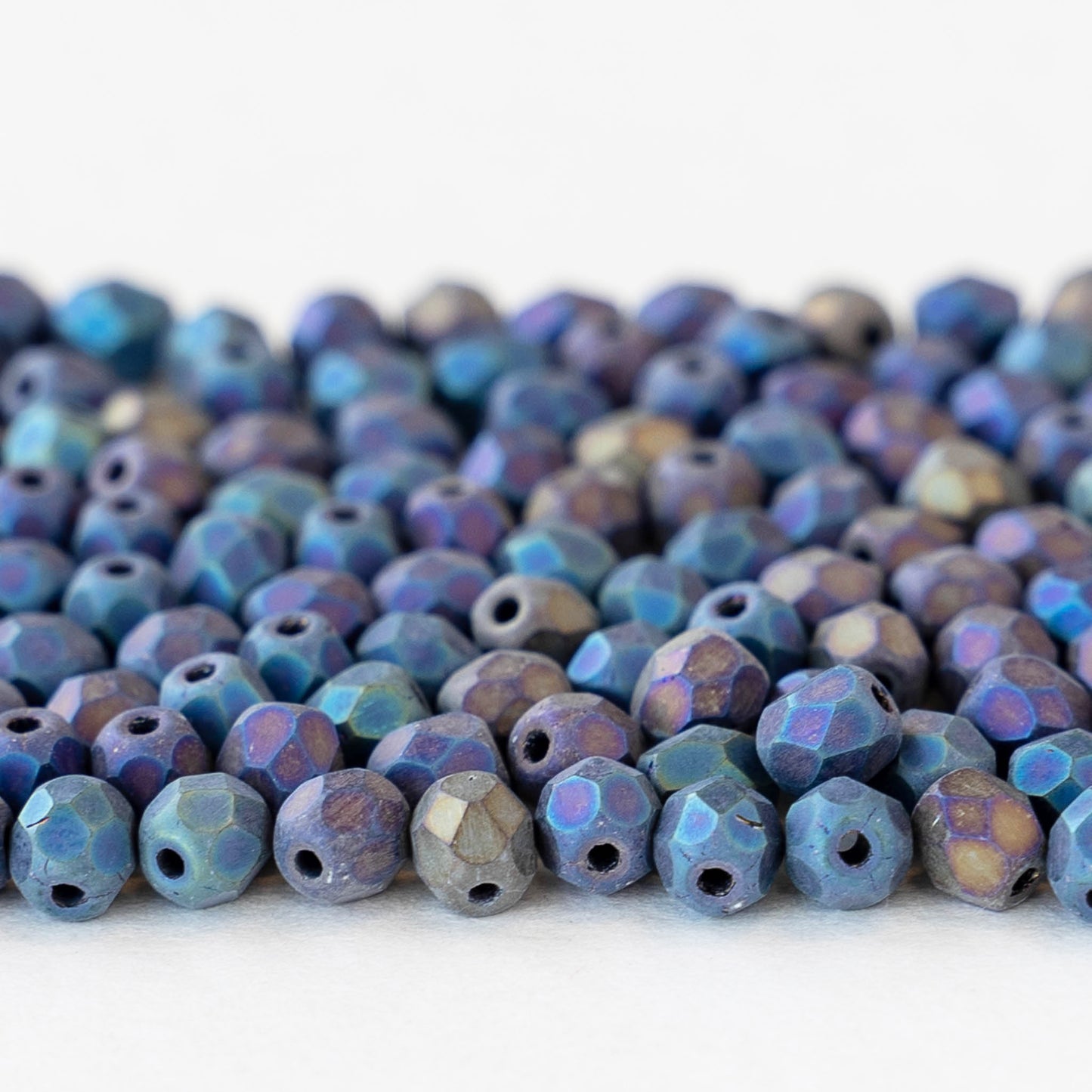 4mm Round Firepolished Beads - Matte Blue Iris - 50 Beads