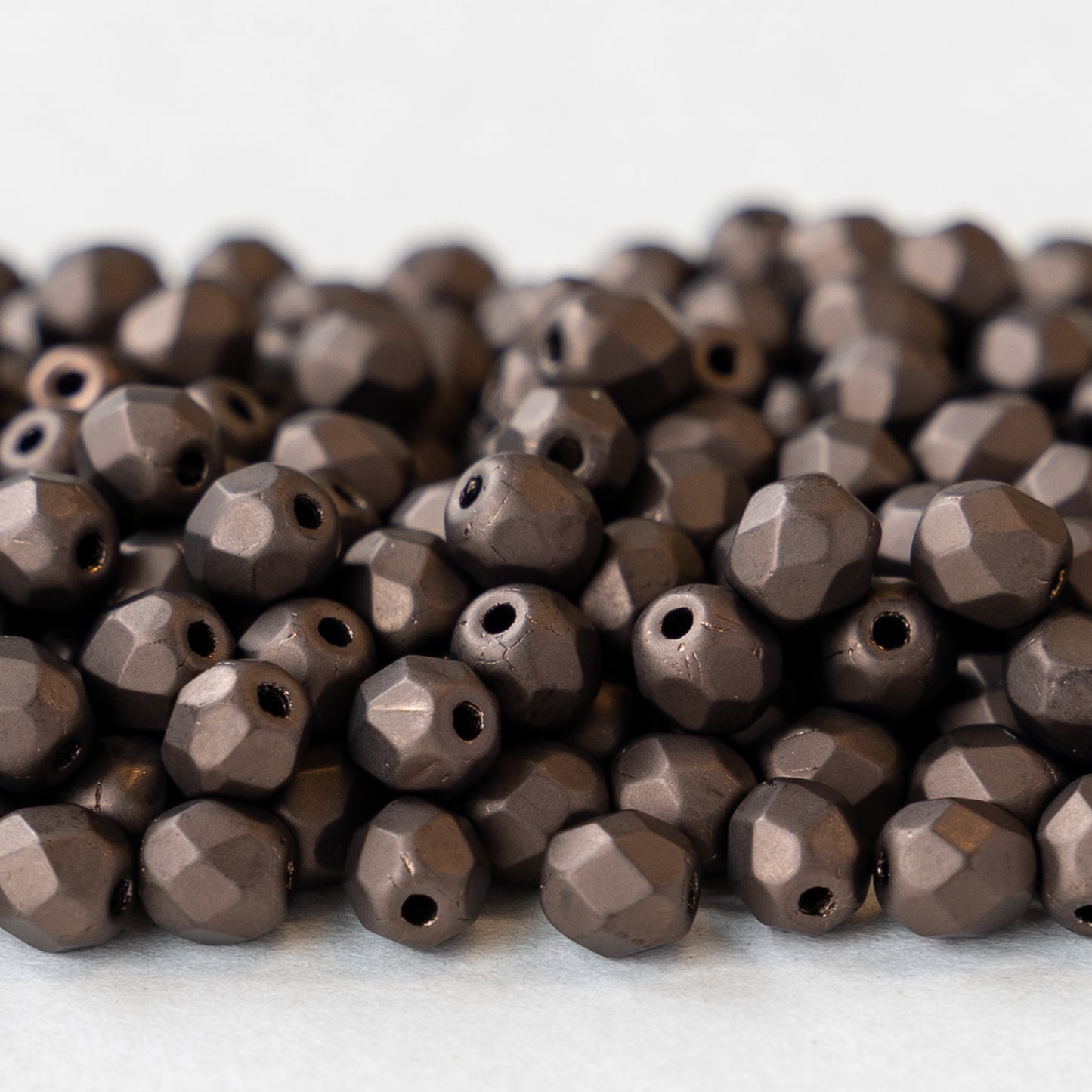 Load image into Gallery viewer, 4mm Round Firepolished Beads - Bronzy Chocolate Brown Matte ~115 beads
