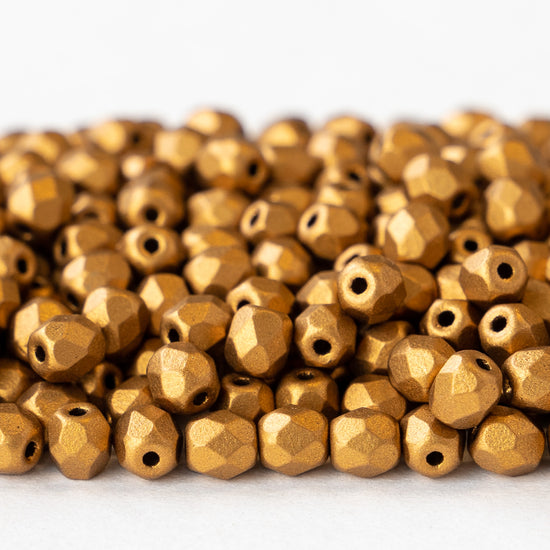 4mm Round Firepolished Beads - Antique Gold Matte ~115 beads