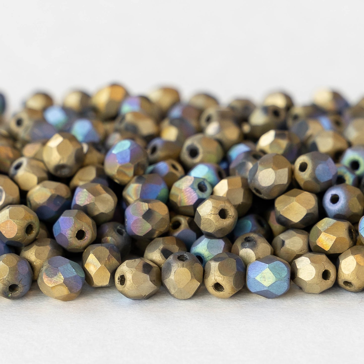 4mm Round Firepolished Beads - Matte Blue Gold - 100 Beads