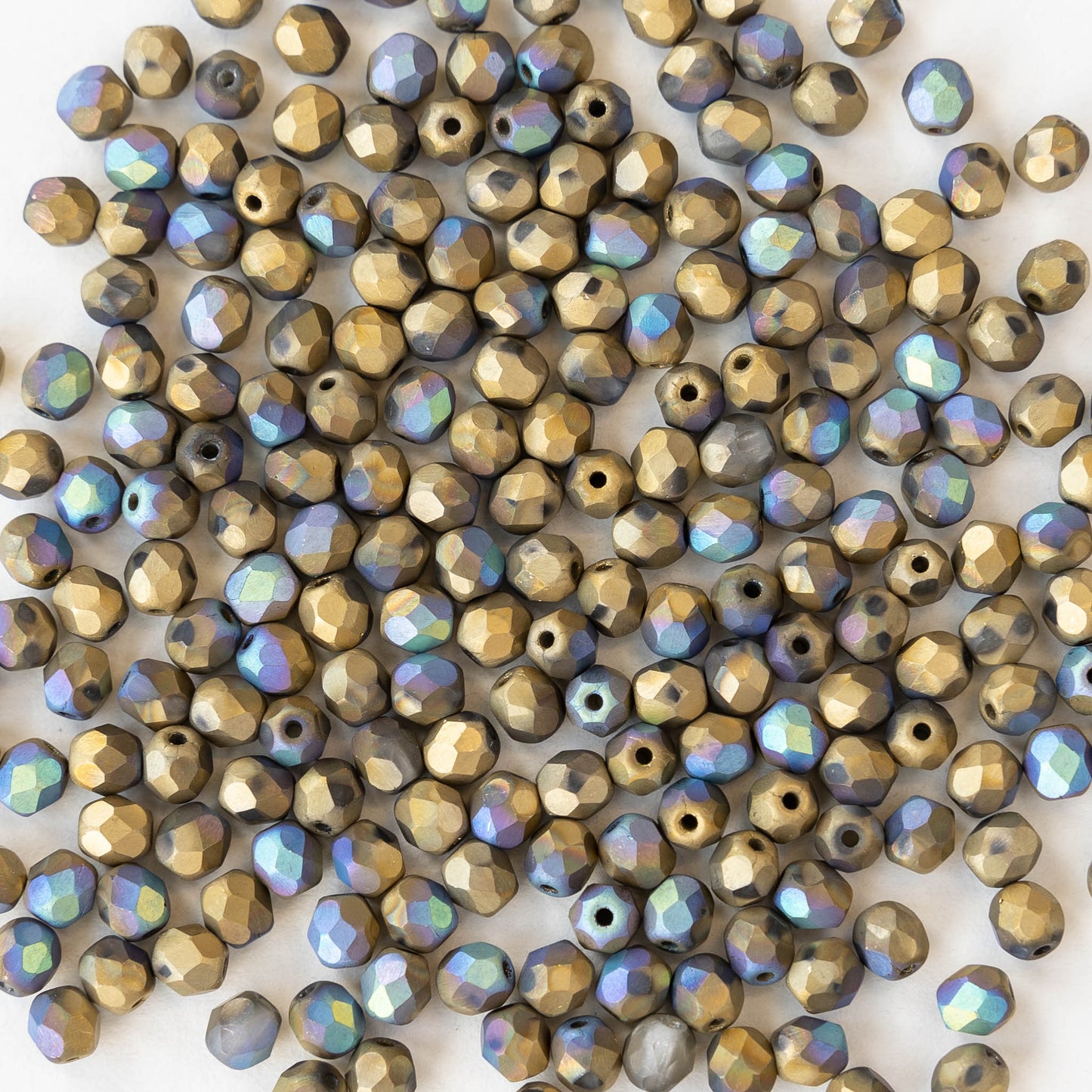 4mm Round Firepolished Beads - Matte Blue Gold - 100 Beads