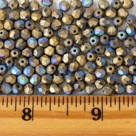 4mm Round Firepolished Beads - Matte Blue Gold - 100 Beads