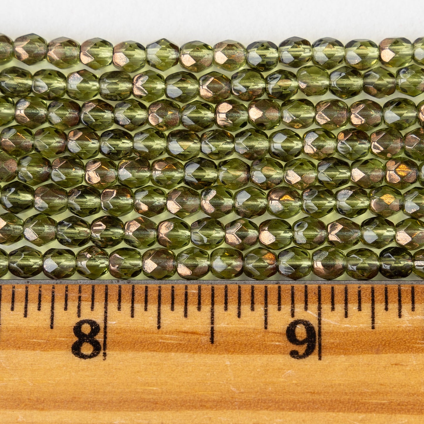 4mm Round Firepolished Beads - Olivine with A Bronze Half Coat - 50