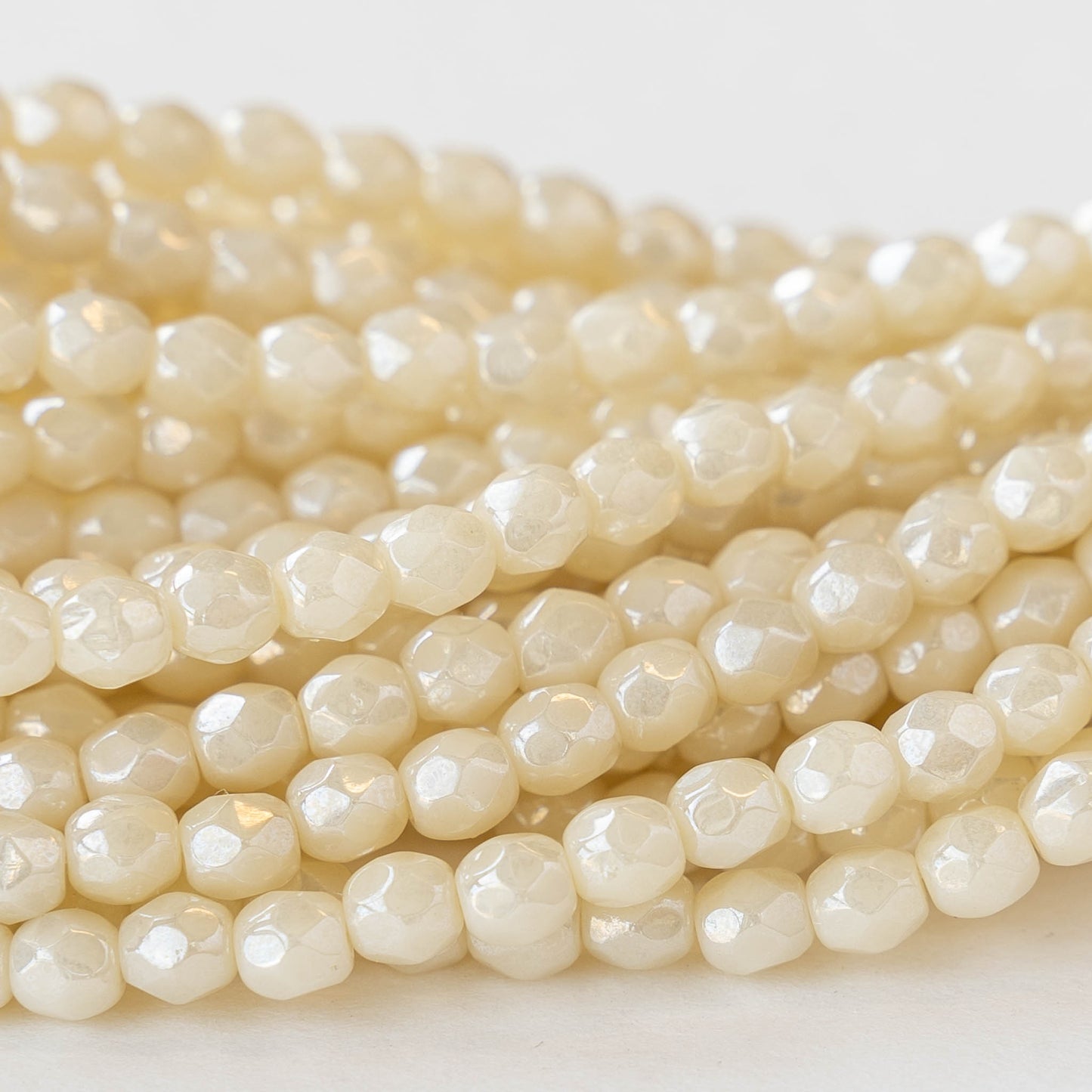 4mm Round Firepolished Beads - Ivory Luster- 50 Beads