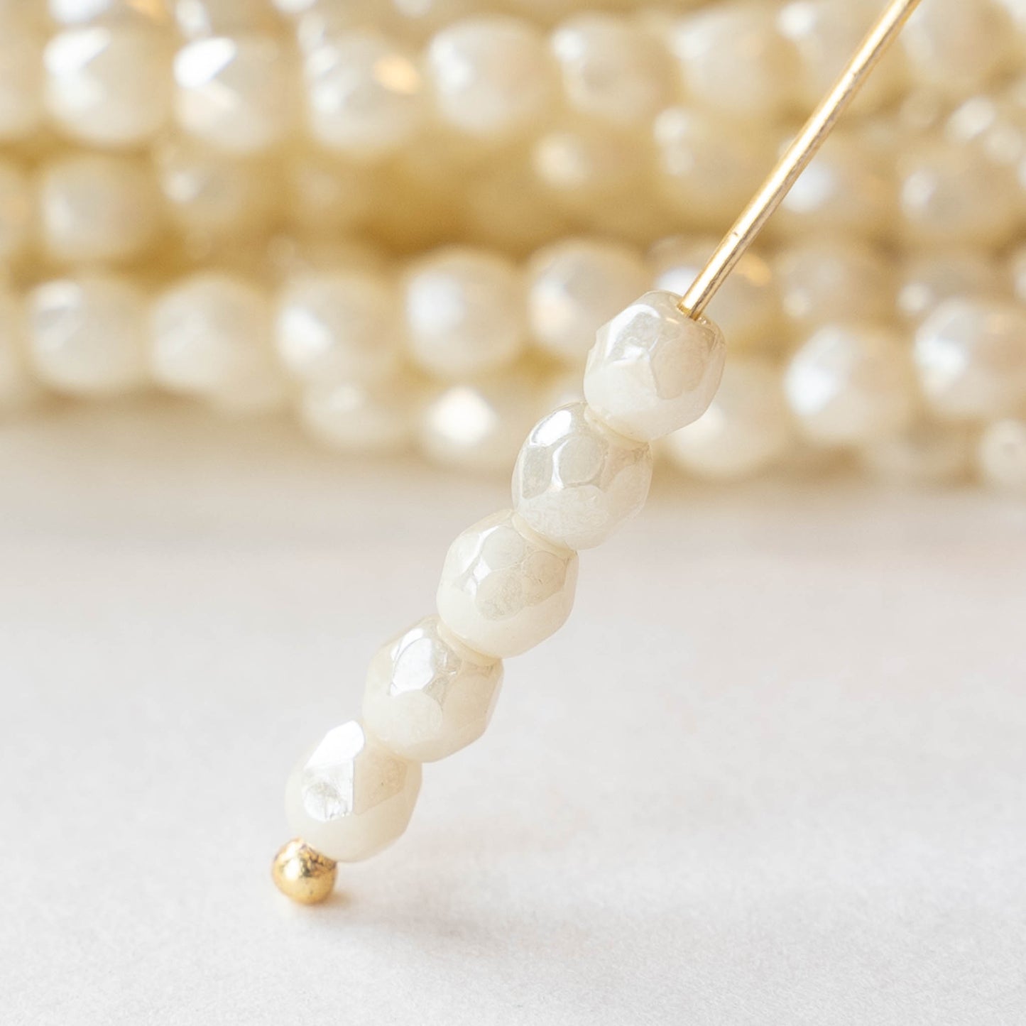 4mm Round Firepolished Beads - Ivory Luster- 50 Beads