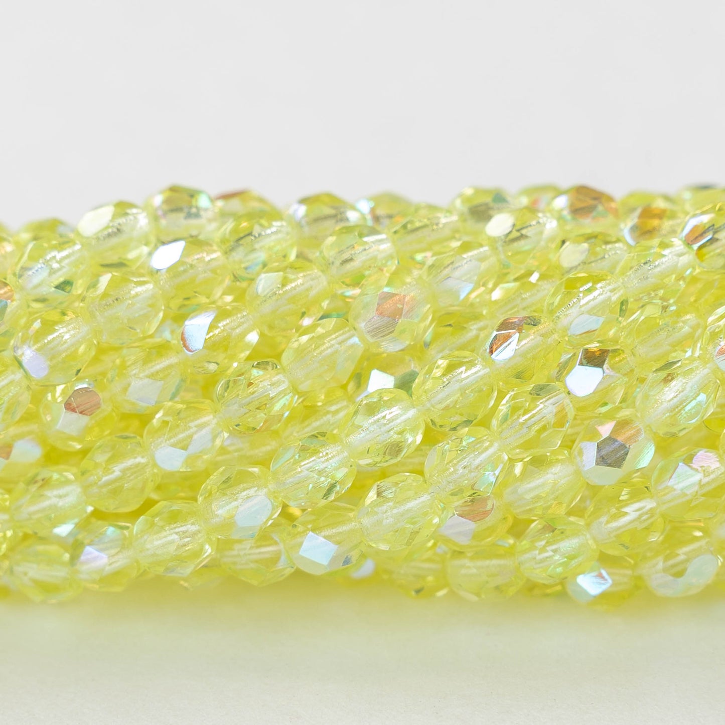 4mm Round Firepolished Beads - Jonquil Yellow AB - 100 Beads