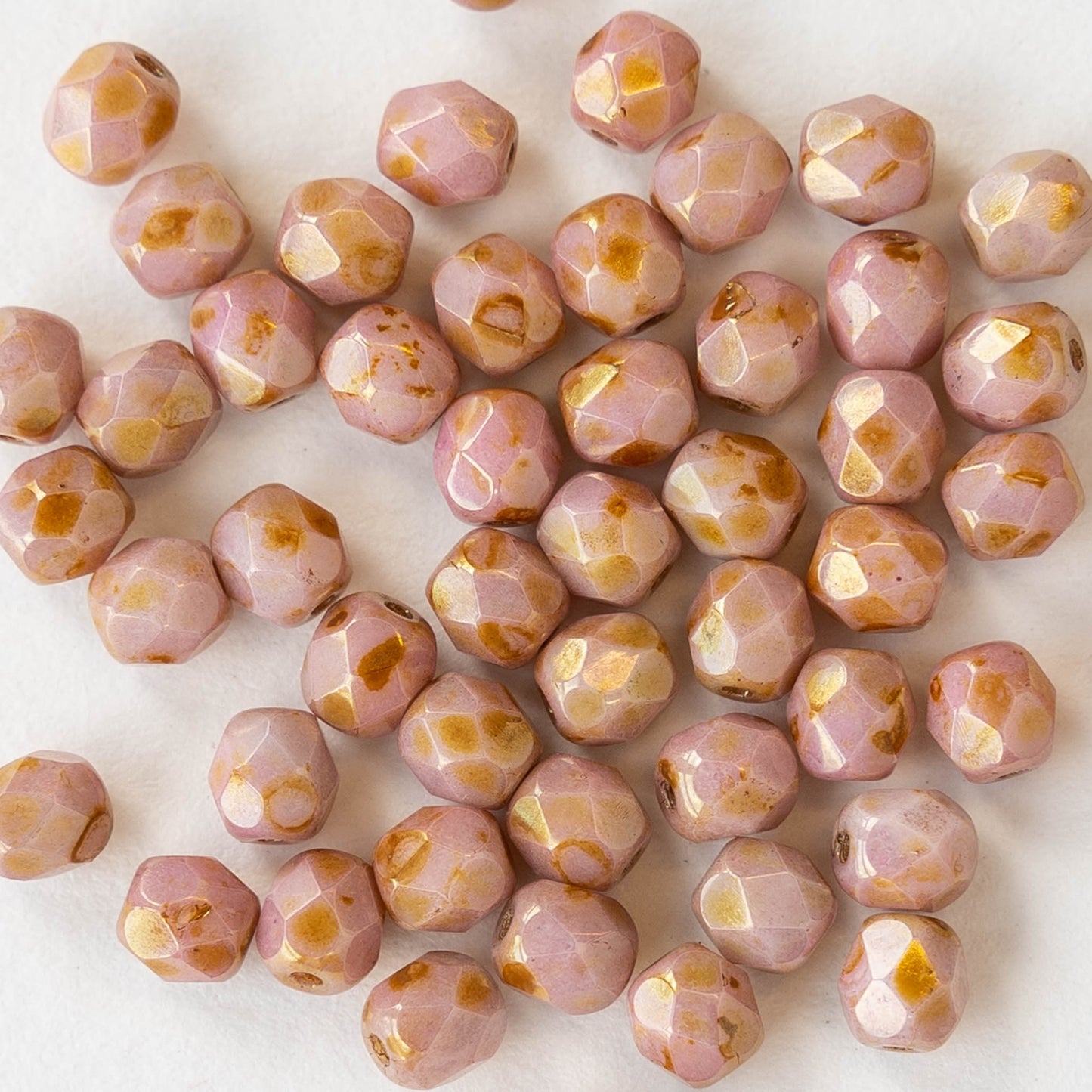 4mm Round Firepolished Beads - Mauve Pink Picassso - 50 Beads