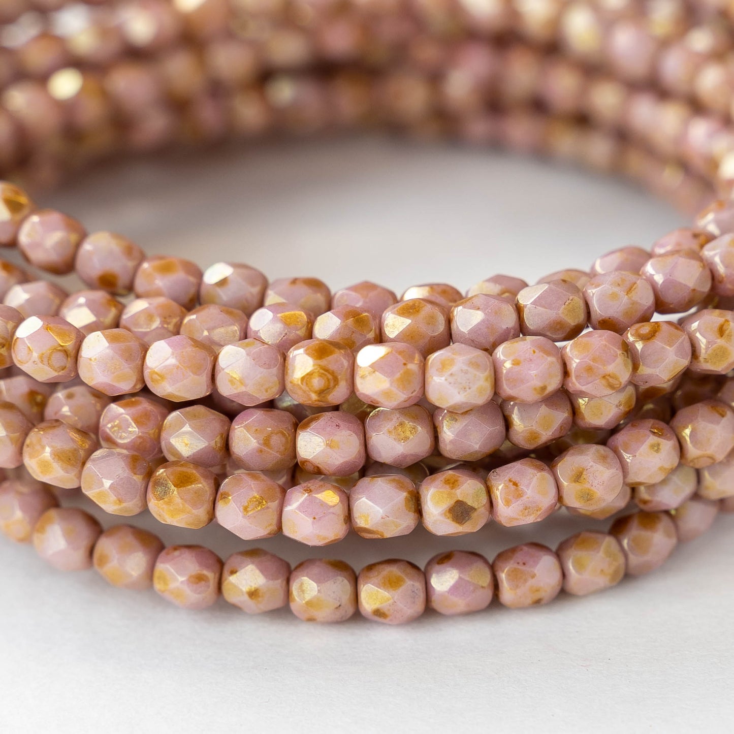 4mm Round Firepolished Beads - Mauve Pink Picassso - 50 Beads