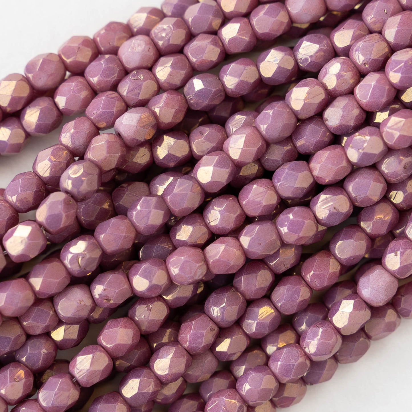 4mm Round Beads Firepolished - Pink Mauve Luster - 50 Beads