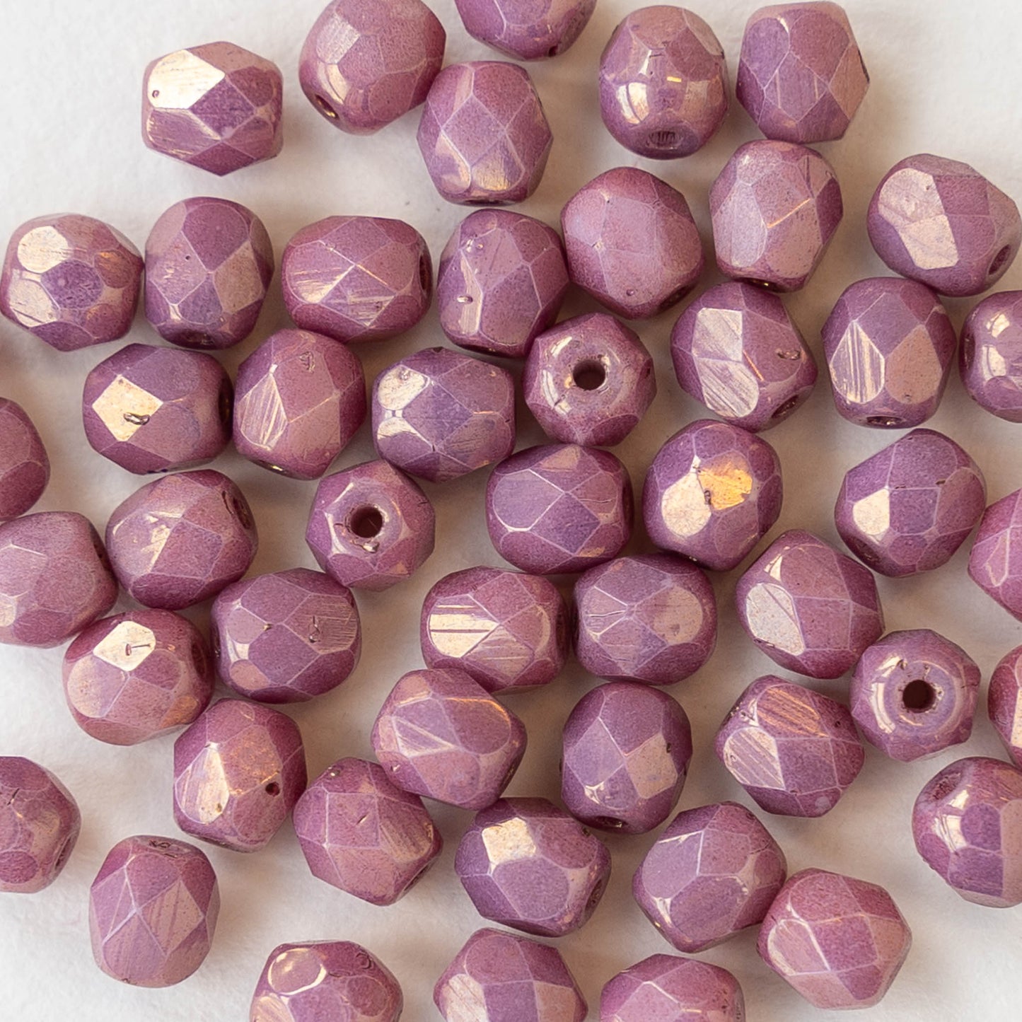 4mm Round Beads Firepolished - Pink Mauve Luster - 50 Beads