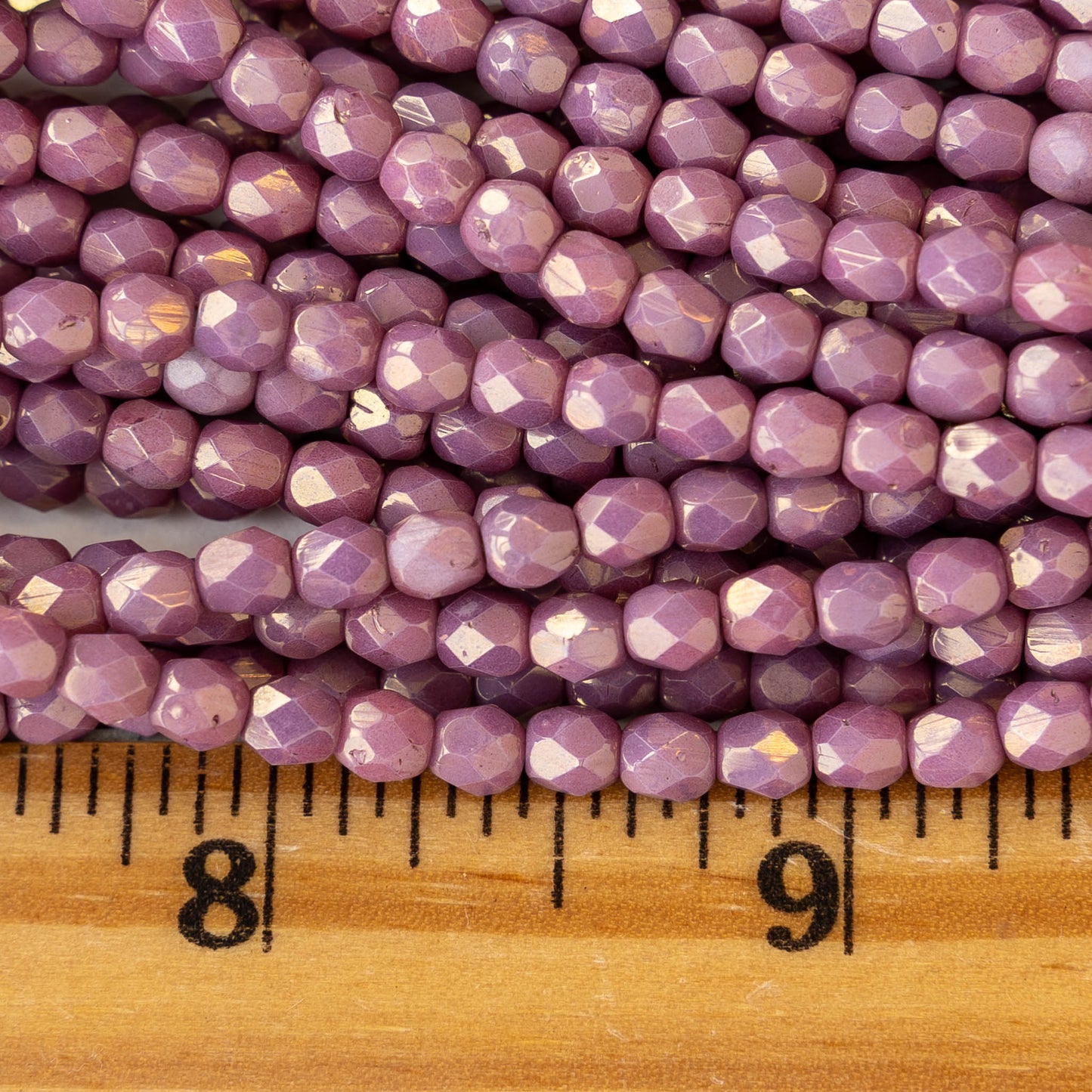 4mm Round Beads Firepolished - Pink Mauve Luster - 50 Beads