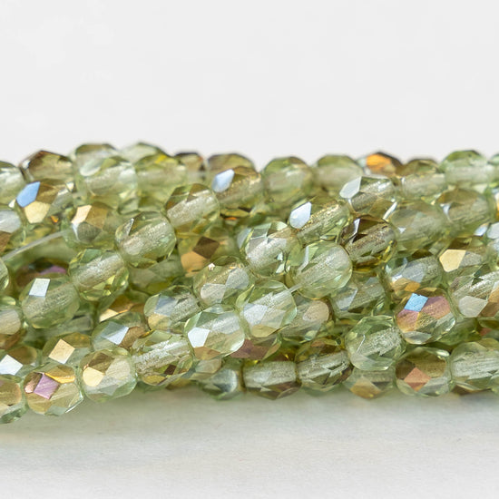 4mm Round Firepolished Beads - Twilight Peridot - 100 Beads