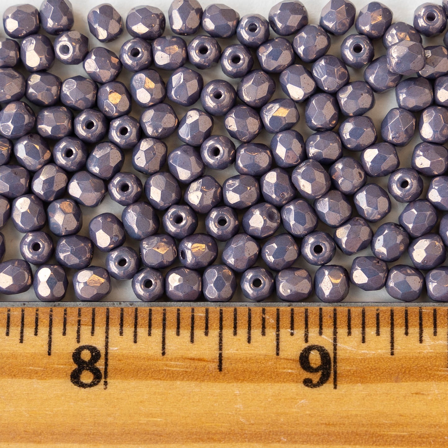 Load image into Gallery viewer, 4mm Round Firepolished Beads - Purple Gray Luster - 100 Beads
