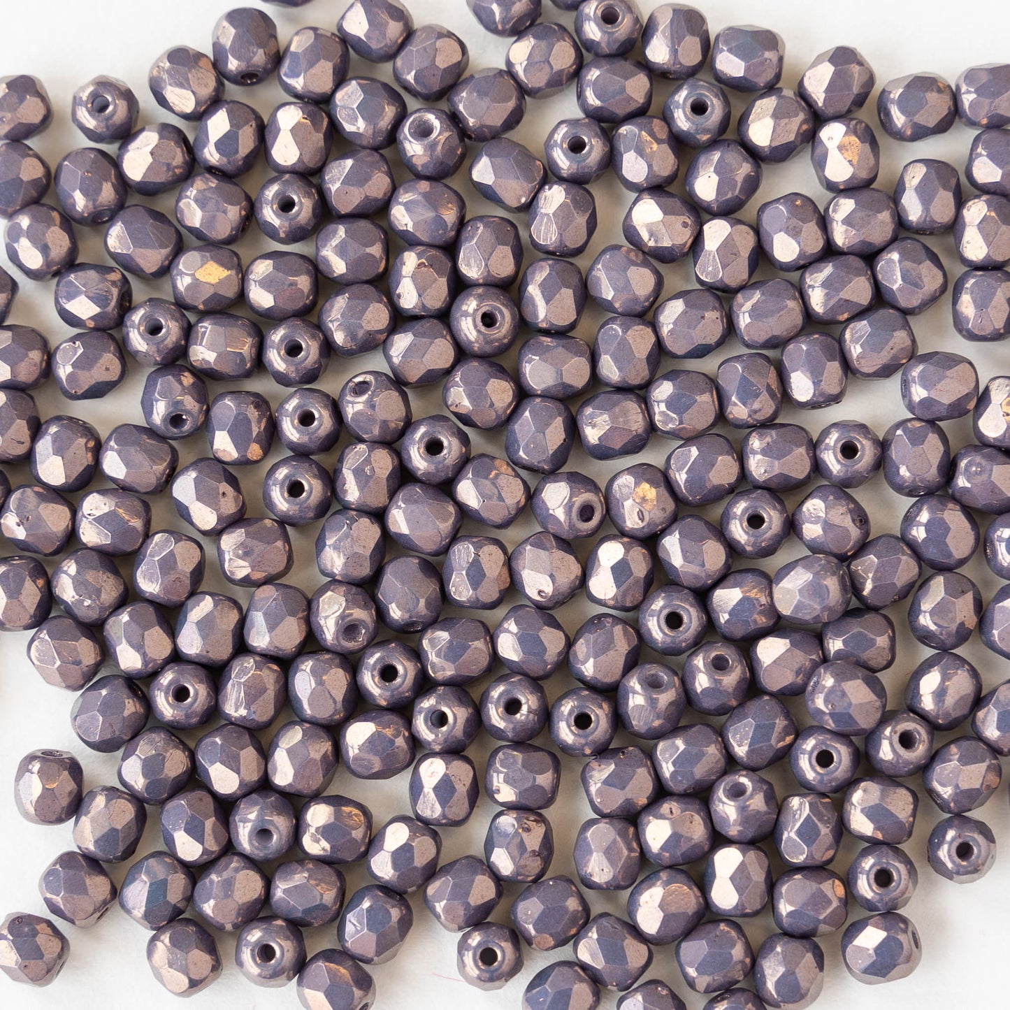 Load image into Gallery viewer, 4mm Round Firepolished Beads - Purple Gray Luster - 100 Beads
