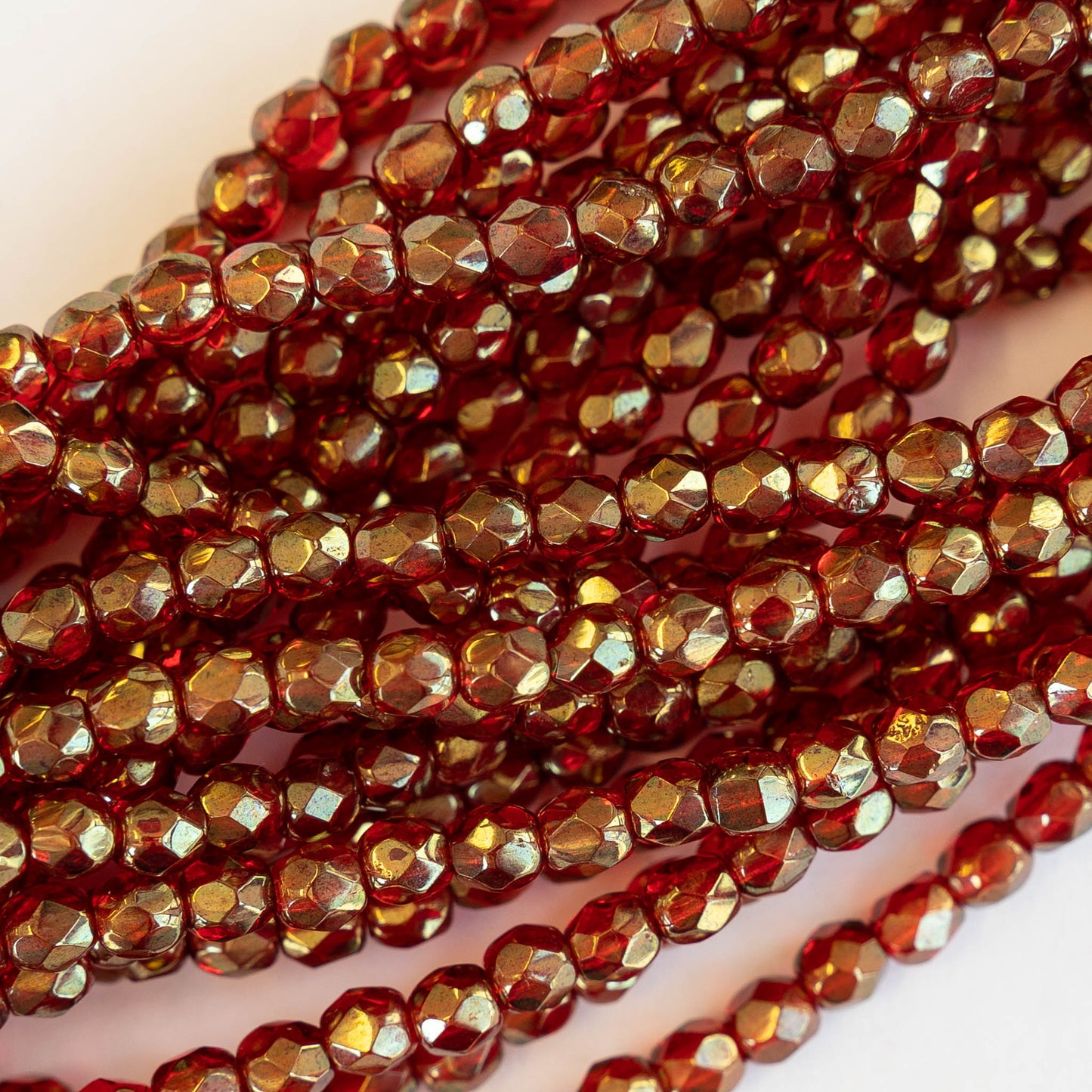 4mm Round Firepolished Beads - Red Gold Luster - 50 Beads