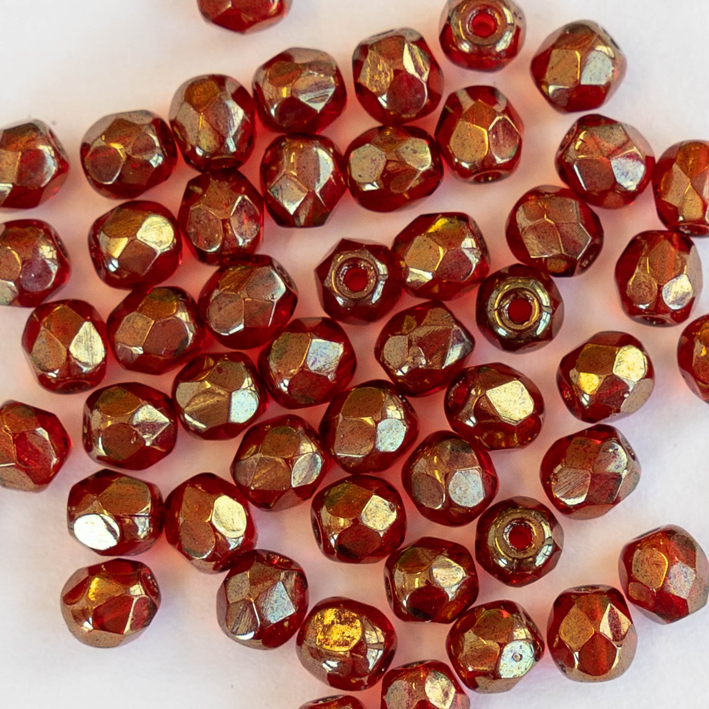 4mm Round Firepolished Beads - Red Gold Luster - 50 Beads
