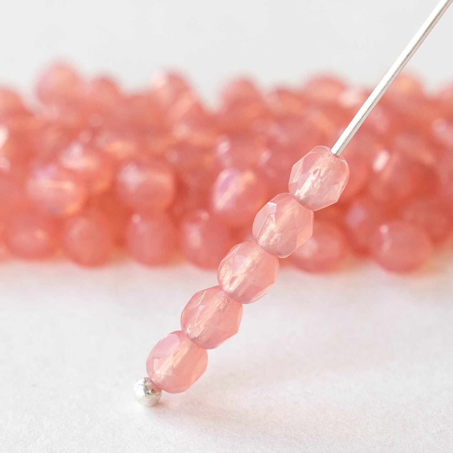 4mm Round Glass Beads - Opaline Rose - 100 Beads