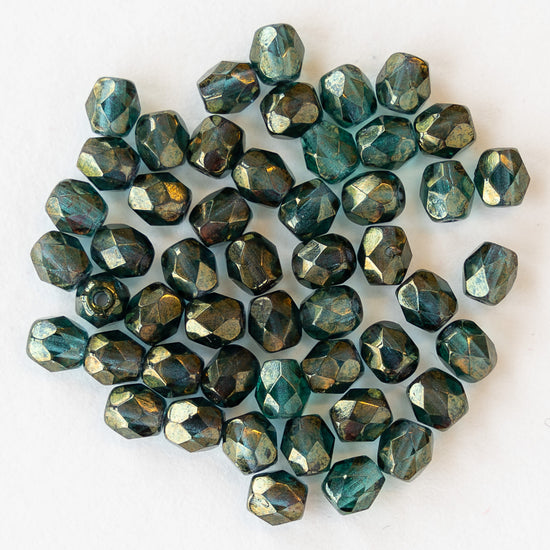 4mm Round Firepolished Beads - Deep Teal Luster - 50 beads