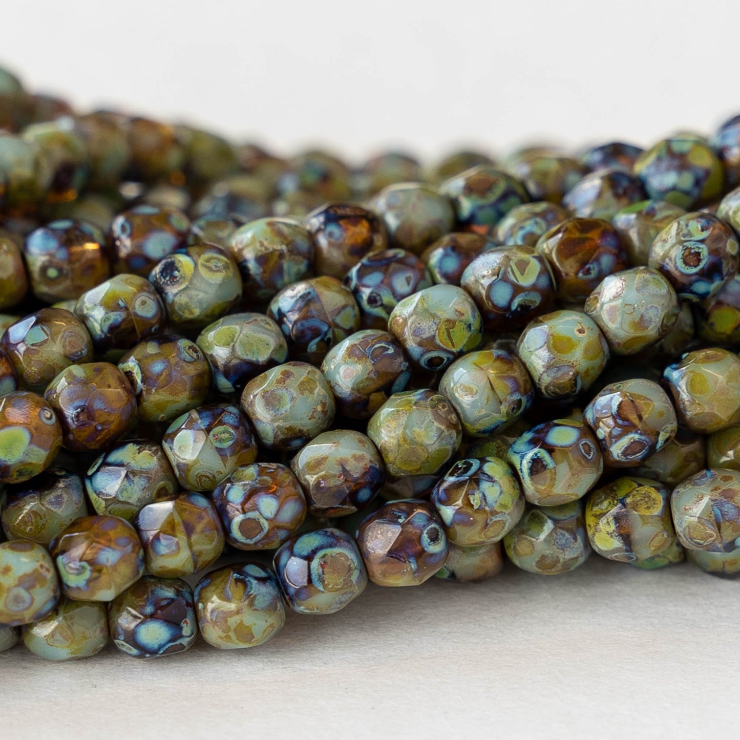 4mm Round Firepolished Beads - Amber and Tea Green with Picasso Finish -  100 Beads in 2023