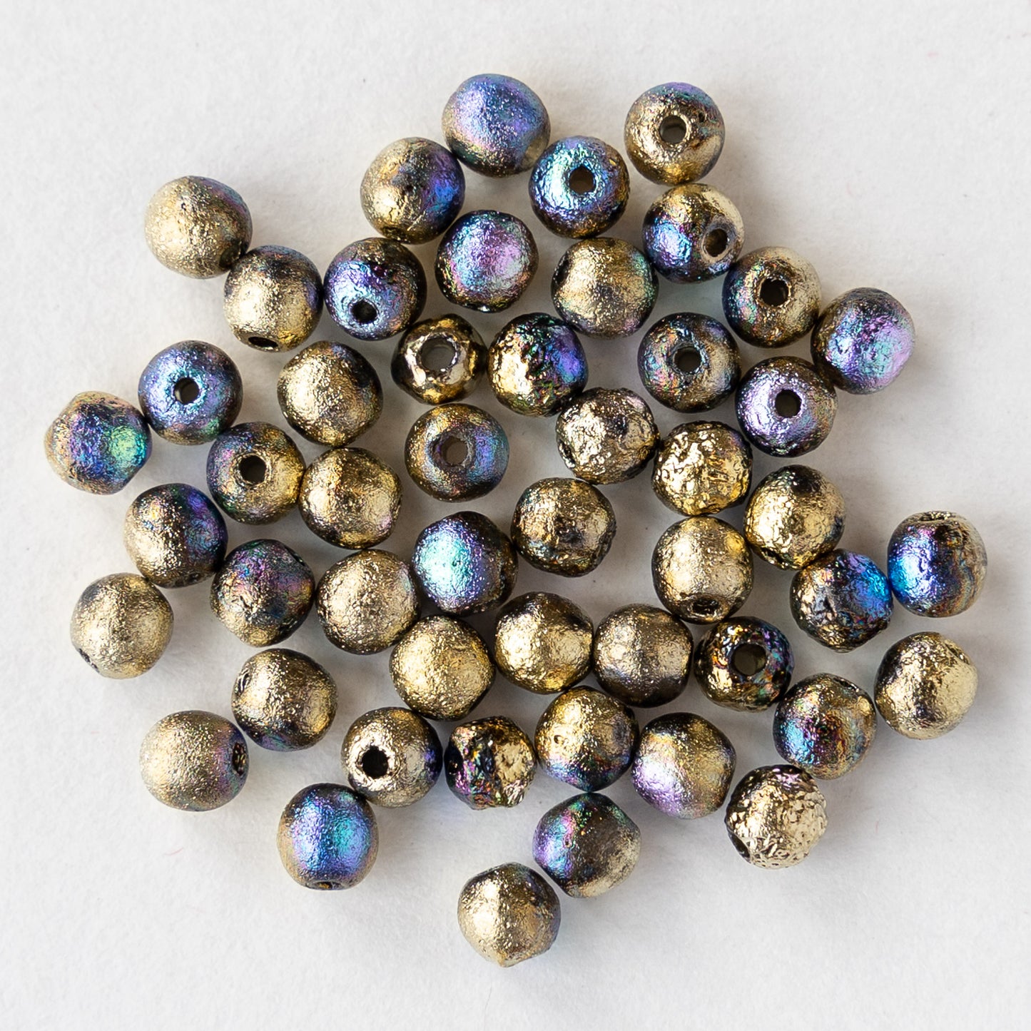 Load image into Gallery viewer, 4mm Round Glass Beads - Etched Gold Ore AB - 50 Beads
