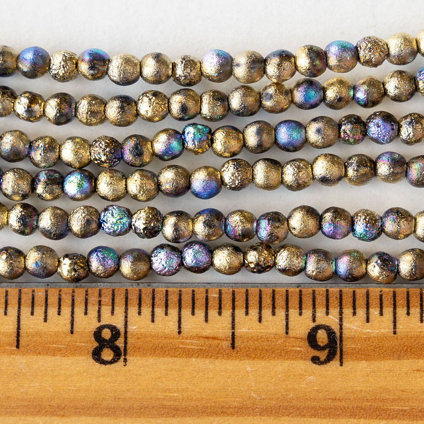 Load image into Gallery viewer, 4mm Round Glass Beads - Etched Gold Ore AB - 50 Beads
