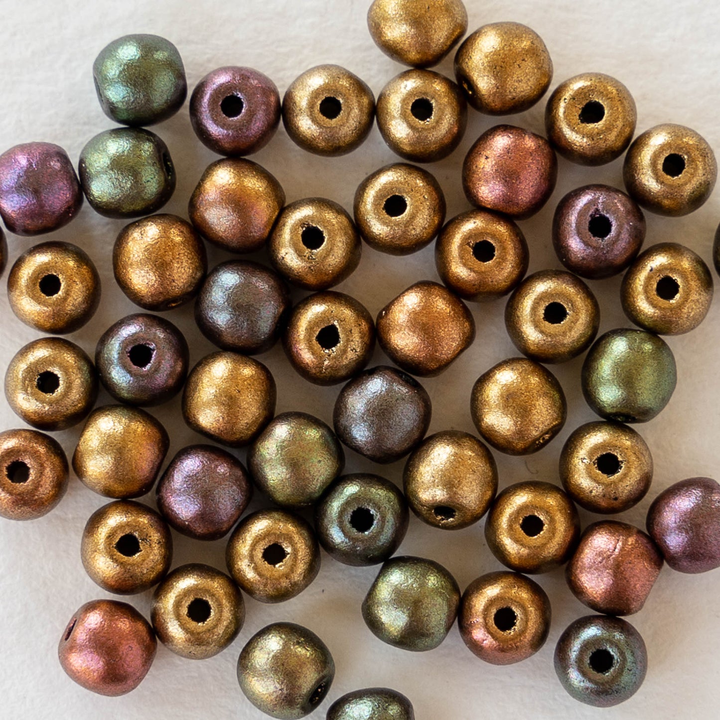 4mm Round Glass Beads - Metallic Bronze Iris - 100 Beads
