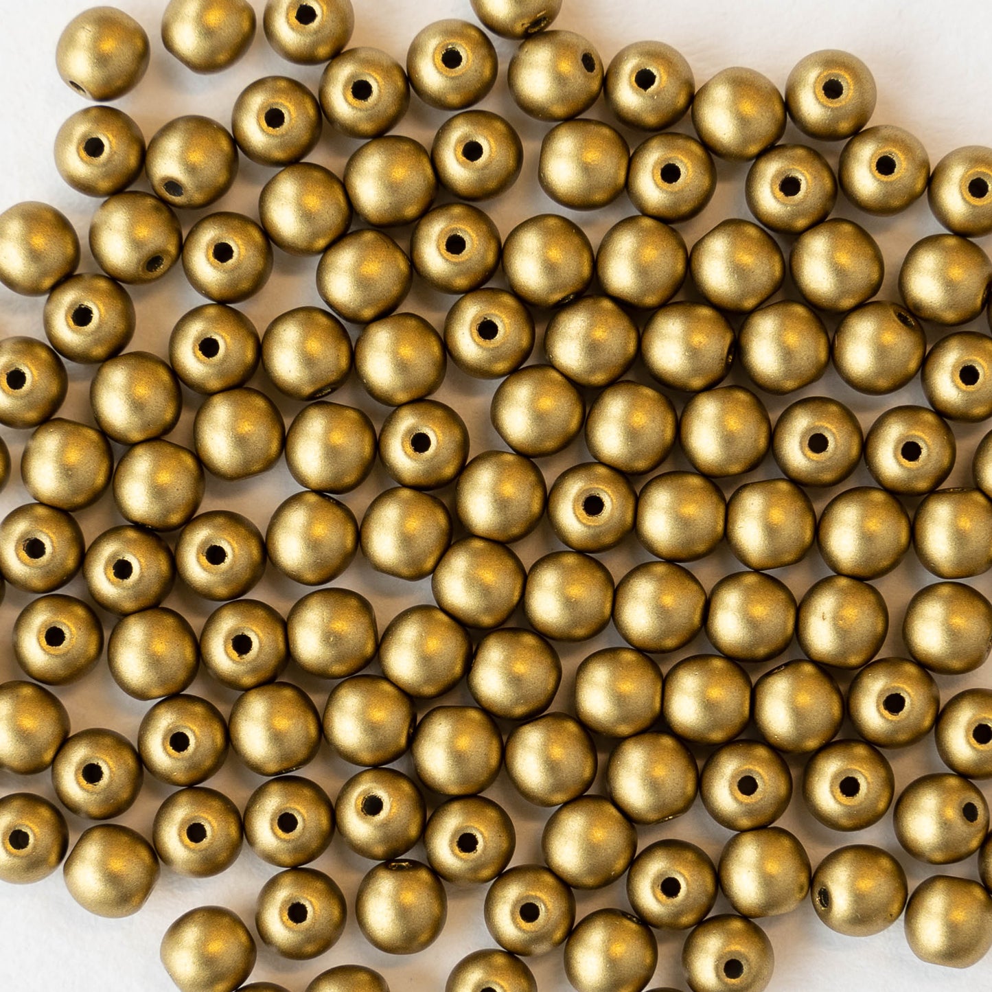 4mm Round Glass Beads - Yellow Gold Matte - 100 Beads