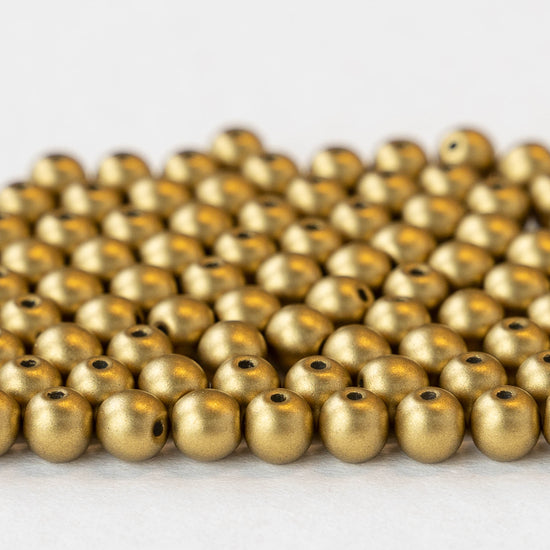 4mm Round Glass Beads - Yellow Gold Matte - 100 Beads