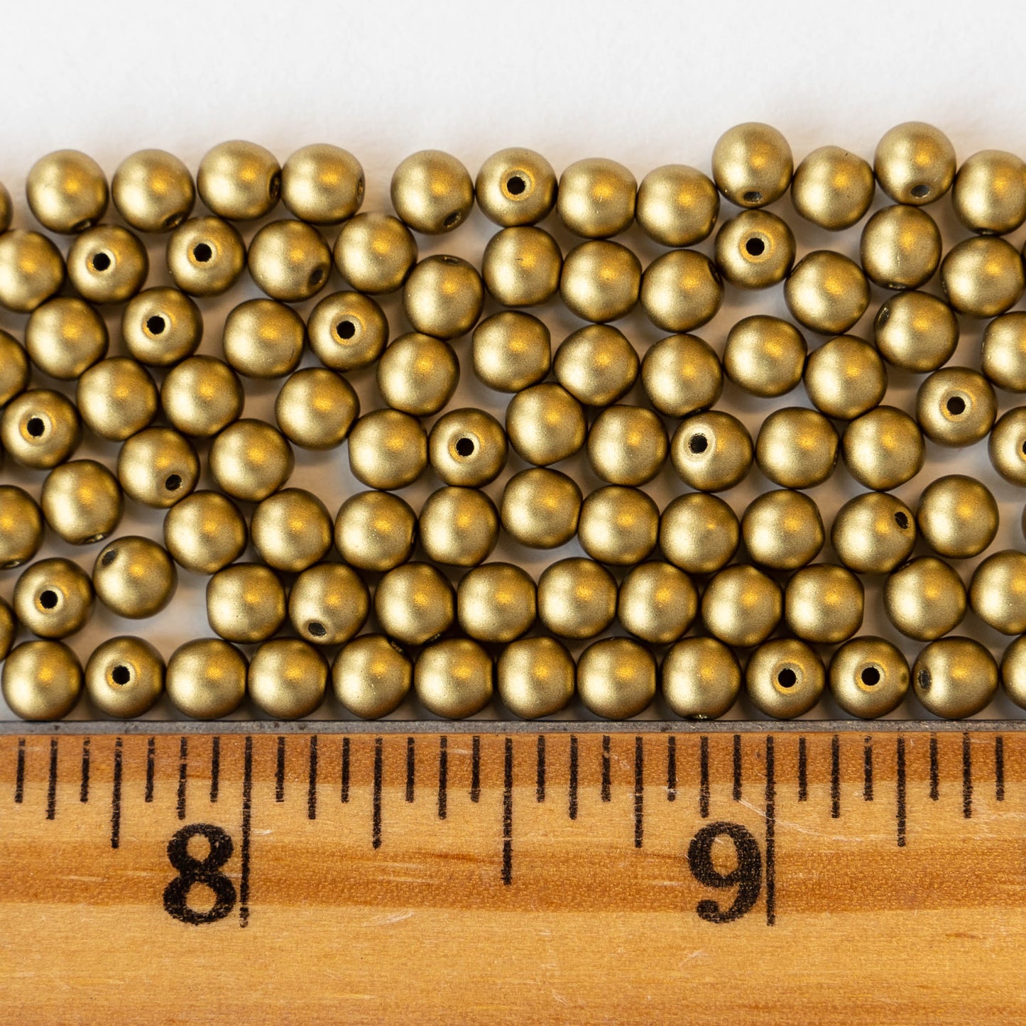 4mm Round Glass Beads - Yellow Gold Matte - 100 Beads