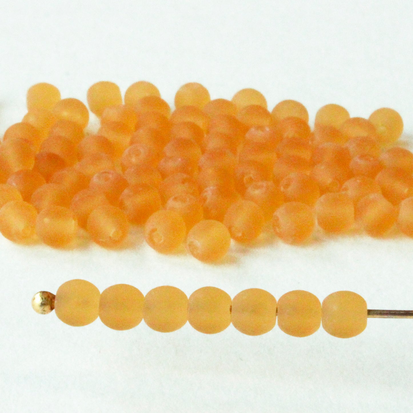 4mm Round Glass Beads - Light Amber Matte - 100 Beads