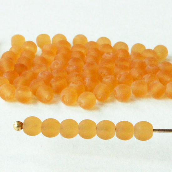 4mm Round Glass Beads - Light Amber Matte - 100 Beads