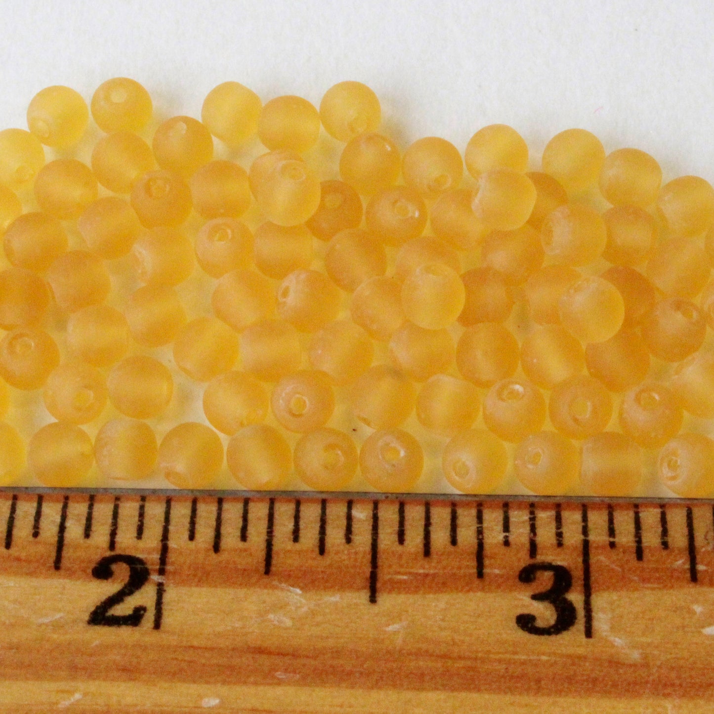 4mm Round Glass Beads - Light Amber Matte - 100 Beads