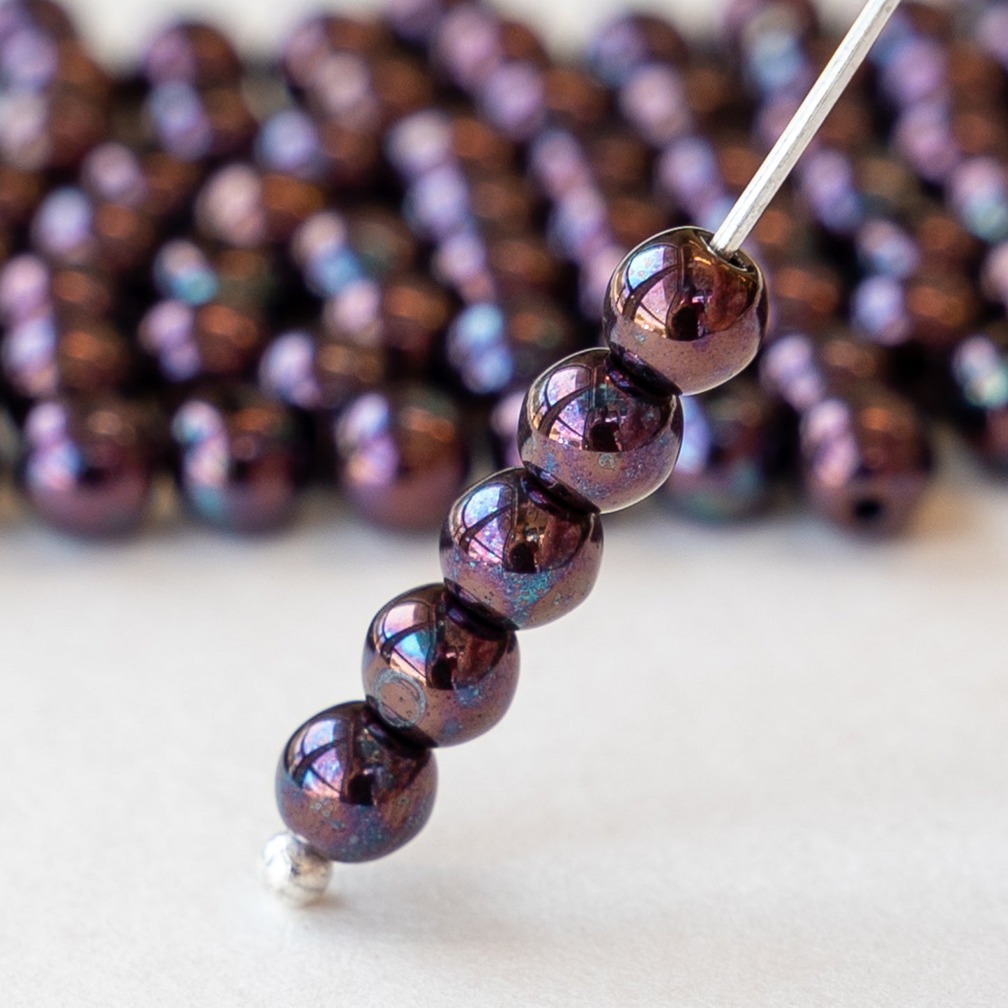 4mm Round Glass Beads - Deep Eggplant Purple - 100 Beads