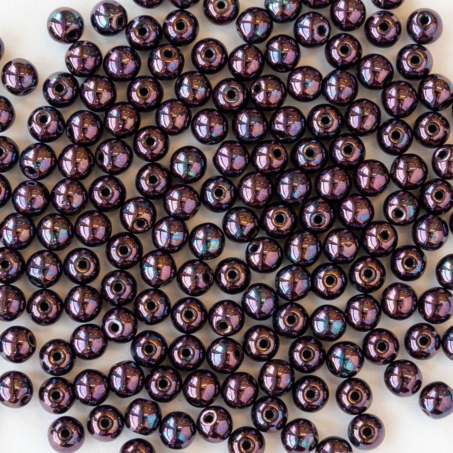 4mm Round Glass Beads - Deep Eggplant Purple - 100 Beads