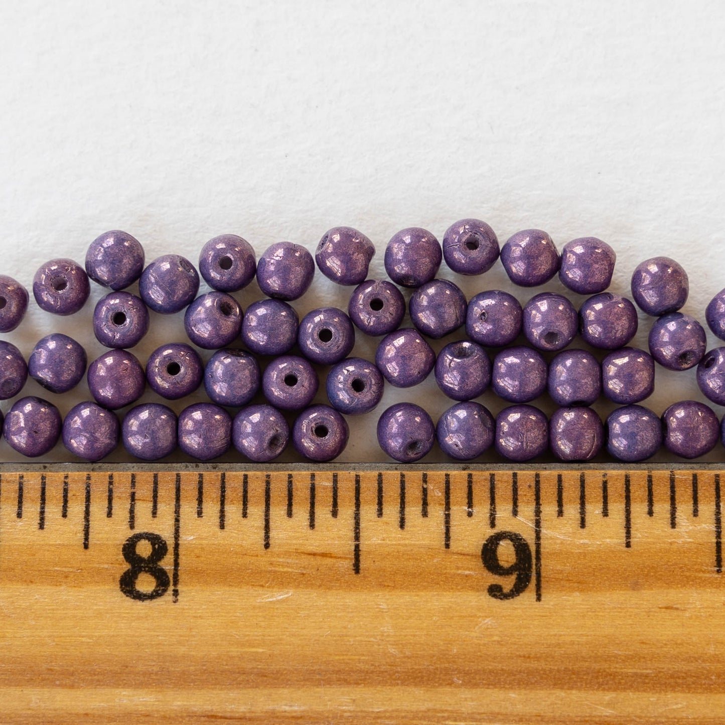 4mm Round Glass Beads -  Purple Pansy - 50 Beads