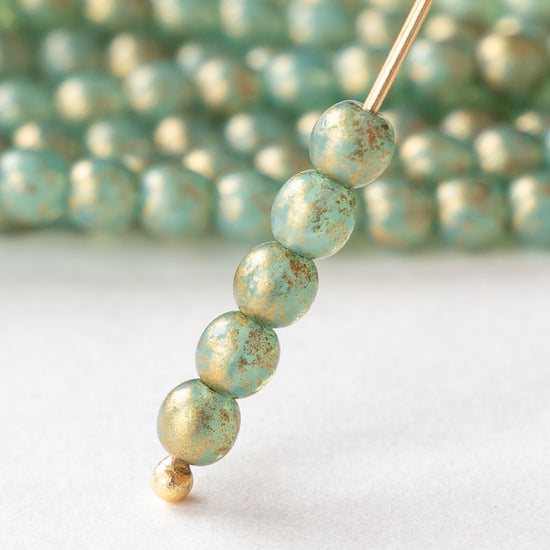 4mm Round Glass Beads - Seafoam Opaline with Gold Dust - 50 Beads