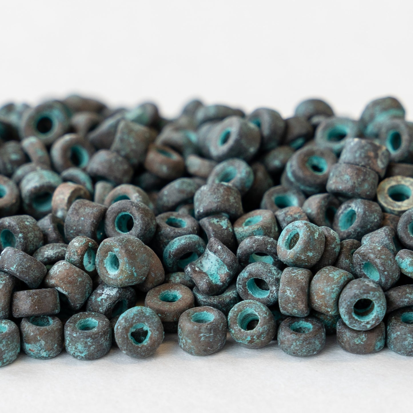 2-4mm Metal Coated Ceramic Seed Beads - Green Patina - Choose Amount