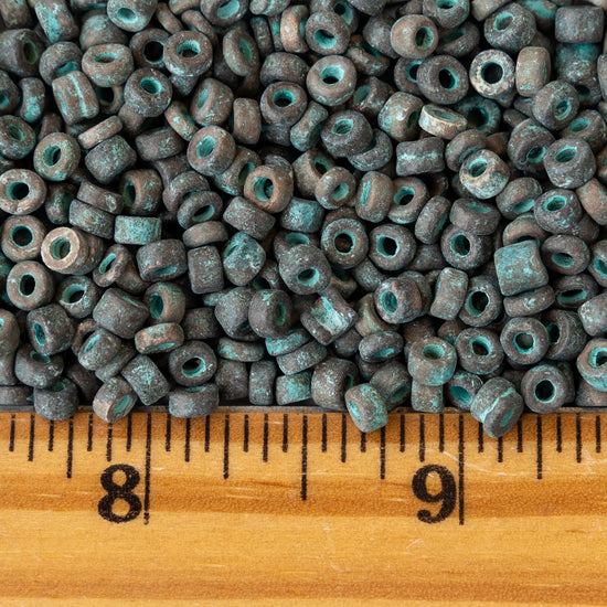 2-4mm Metal Coated Ceramic Seed Beads - Green Patina - Choose Amount