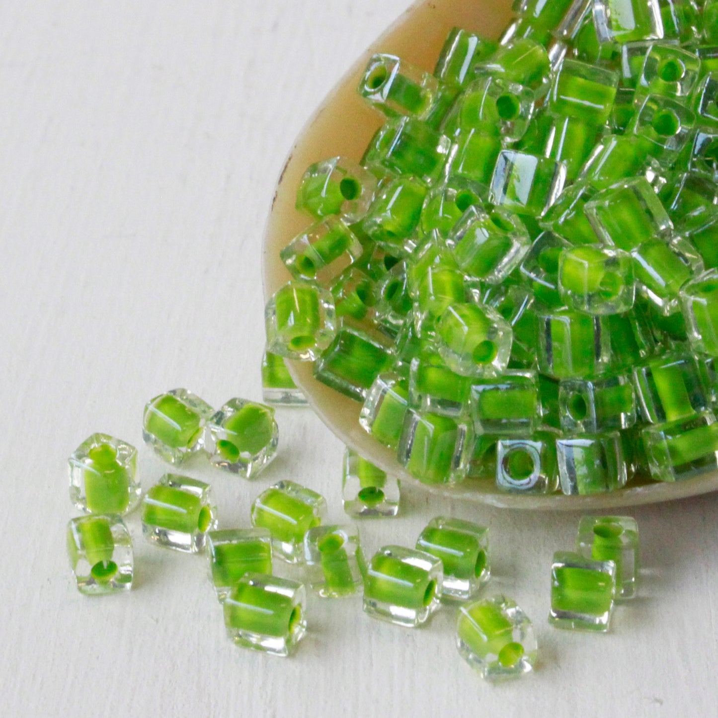 4mm Miyuki Cube Beads - Lime Lined Crystal - Choose Amount