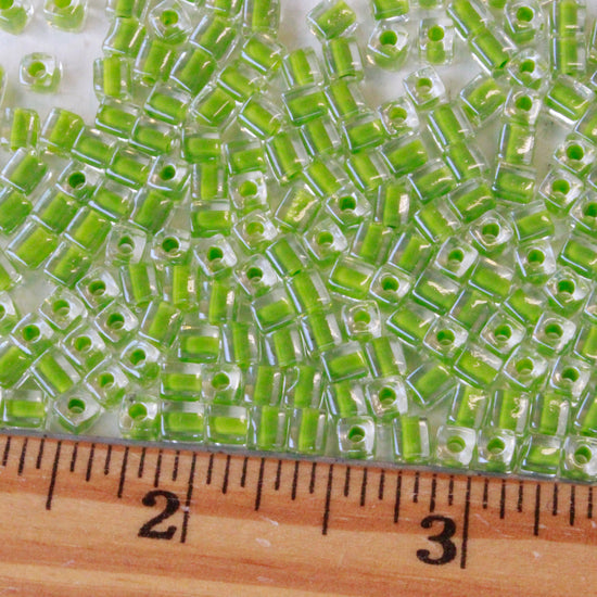 4mm Miyuki Cube Beads - Lime Lined Crystal - Choose Amount