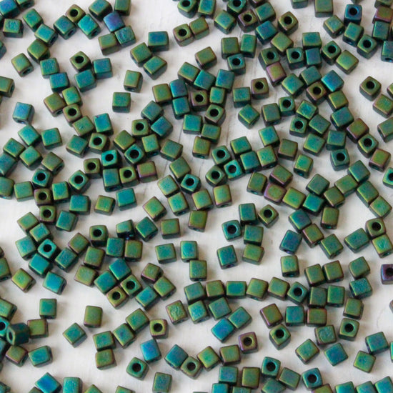 4mm Miyuki Cube Beads - Opaque Green Iris - 10 or 20 grams